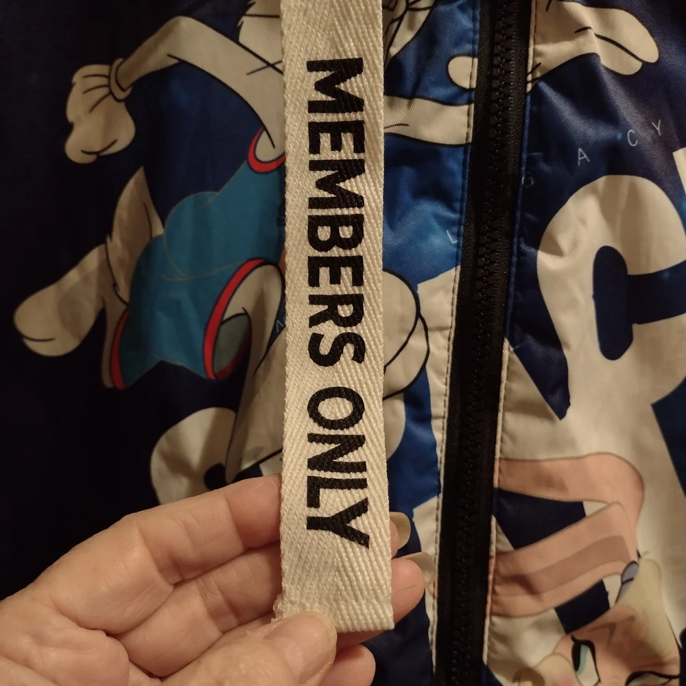 Members Only Looney Tunes Space Jam Blue Bomber Size L Faux Fur Hooded Coat